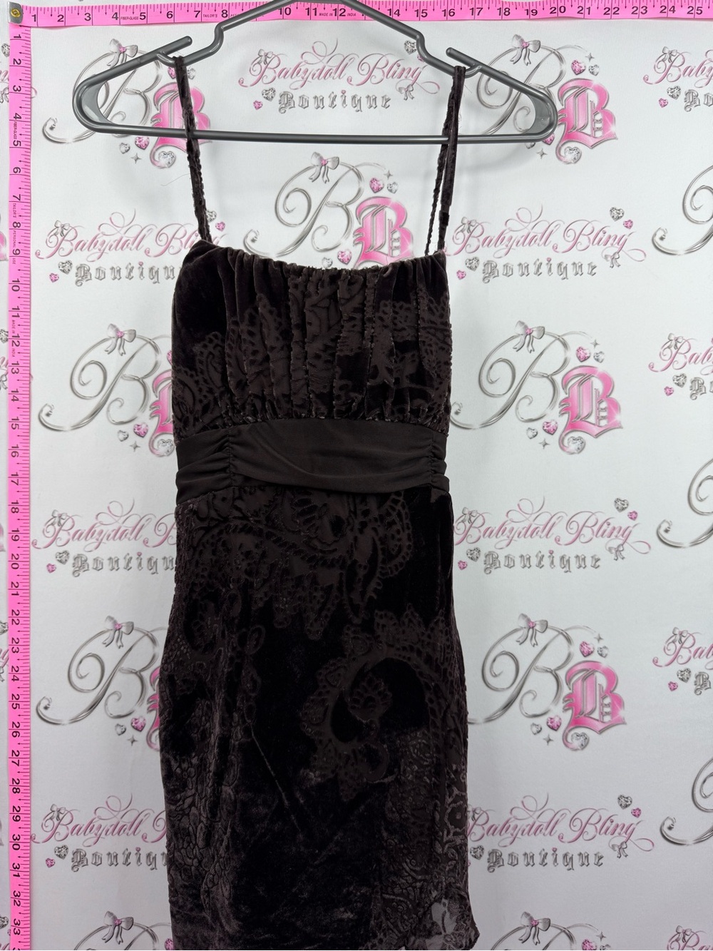 Suzy Shier tank top tie up belted shiny y2k fairy Dark Brown Velvet Tank Dress